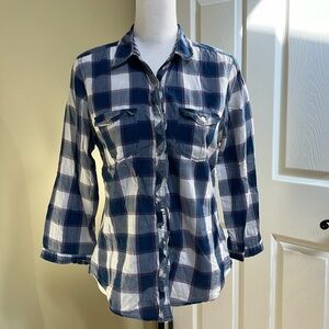 Abercrombie & Fitch, women’s large, button down plaid shirt, red/white/blue